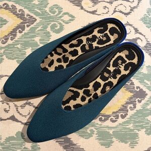 Rothy's Teal Flats with Leopard Print Insole